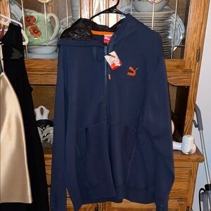 Puma Navy Blue Hoodie with Orange Logo